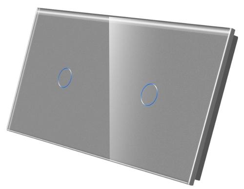 Panou Intrerupator Simplu + Simplu cu Touch Din Sticla LUXION (Gri) 1 Panou Intrerupator Simplu + Simplu cu Touch Din Sticla LUXION (Gri)