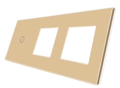 Panou Intrerupator Simplu cu Touch si 2 Prize Din Sticla LUXION (Auriu) 1 Panou Intrerupator Simplu cu Touch si 2 Prize Din Sticla LUXION (Auriu)