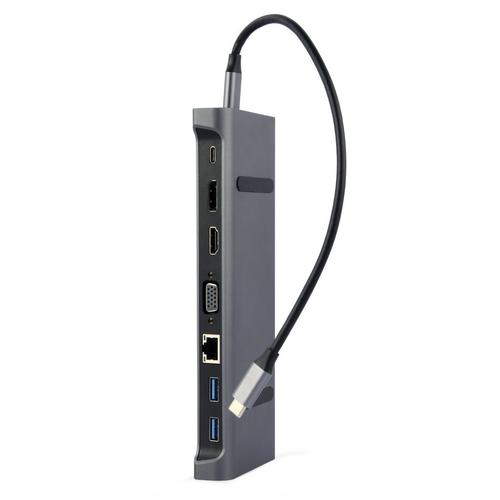 HUB USB Gembird 9-in-1 A-CM-COMBO9-02, USB Type C, HDMI + DisplayPort + VGA + PD + LAN + stereo audio (Gri) 1 HUB USB Gembird 9-in-1 A-CM-COMBO9-02, USB Type C, HDMI + DisplayPort + VGA + PD + LAN + stereo audio (Gri)