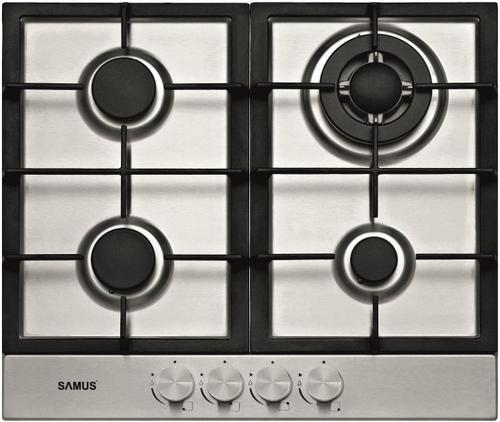Plita incorporabila Samus PSG-64SX2, Gaz, 4 arzatoare, Arzator Wok, Aprindere electrica (Inox)