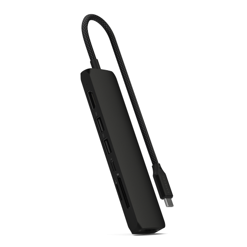 HUB USB Multiport Slim Satechi ST-P7SK 7-in-1, USB-C PD 100 W, 2 x USB 3.2, USB Type-C, Card Reader, HDMI 4K, RJ-45 Ethernet Gigabit (Negru)