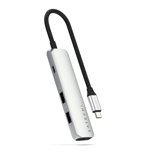 Hub USB Multiport Satechi Slim ST-P4SS, 4-in-1, USB-C, HDMI 4K (Argintiu) 1 Hub USB Multiport Satechi Slim ST-P4SS, 4-in-1, USB-C, HDMI 4K (Argintiu)