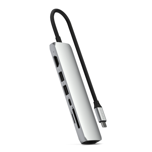 HUB USB Multiport Slim Satechi ST-P7SS 7-in-1, USB-C PD 100 W, 2 x USB 3.2, USB Type-C, Card Reader, HDMI 4K, RJ-45 Ethernet Gigabit (Argintiu)