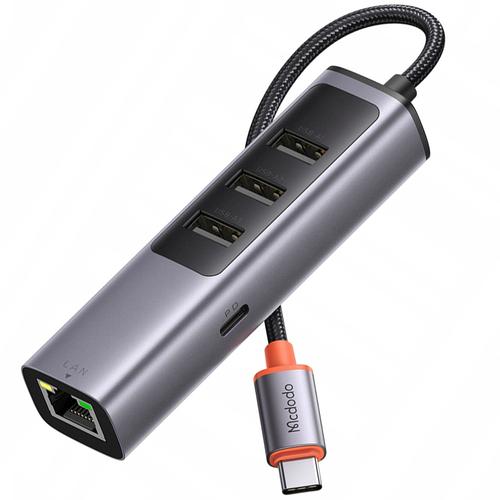 Adaptor Mcdodo, 1 x USB-C + 3x USB 3.0 5Gbps + 1 x Ethernet Gigabit LAN RJ45, HUB 100W, Gri 1 Adaptor Mcdodo, 1 x USB-C + 3x USB 3.0 5Gbps + 1 x Ethernet Gigabit LAN RJ45, HUB 100W, Gri