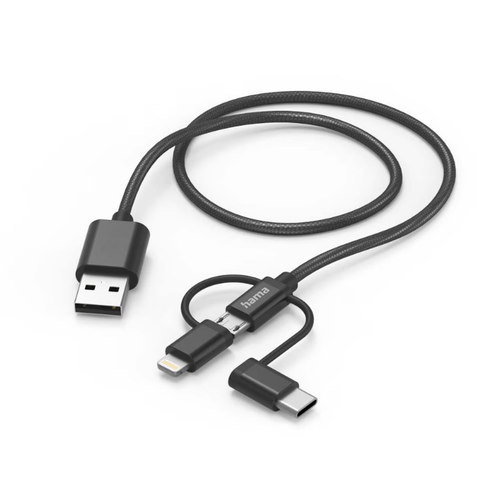 Cablu date 3 in 1 HAMA 201536, USB-A - MicroUSB/Lightning/USB-C, 1.5m (Negru) 1 Cablu date 3 in 1 HAMA 201536, USB-A - MicroUSB/Lightning/USB-C, 1.5m (Negru)