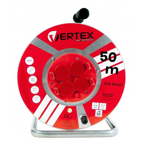 Prelungitor cu tambur Vertex PB50METAL, 50m, 4 prize, Rosu/Negru 1 Prelungitor cu tambur Vertex PB50METAL, 50m, 4 prize, Rosu/Negru