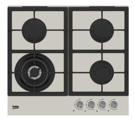 Plita incorporabila Beko HILW64225SBG, Gaz, 4 Arzatoare, Arzator Wok, 60 cm (Gri)