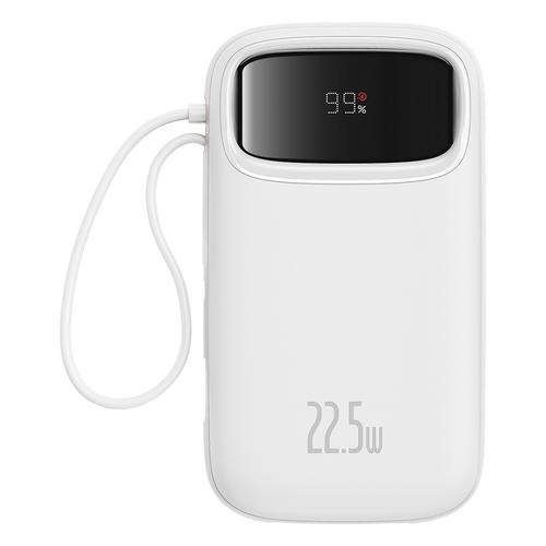 Acumulator extern Baseus Qpow2, 10.000 mAh, cablu dual USB-C si Lightning incorporat, Incarcare rapida, 22.5W, Digital Display (Alb)