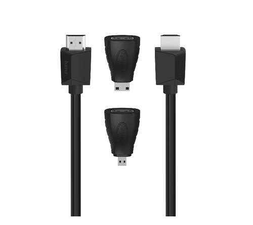 Cablu HDMI Hama 200705, 4k, adaptor miniHDMI, adaptor microHDMI, 1.5m (Negru) 1 Cablu HDMI Hama 200705, 4k, adaptor miniHDMI, adaptor microHDMI, 1.5m (Negru)