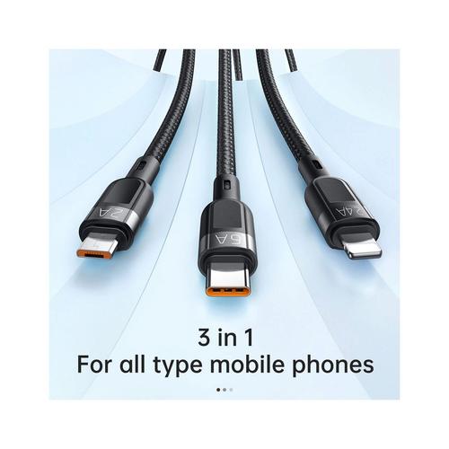 Cablu de date Super Fast Charging Lightning, MicroUSB si Type-C Mcdodo Grenade Series 3 in 1 (Negru) 1 Cablu de date Super Fast Charging Lightning, MicroUSB si Type-C Mcdodo Grenade Series 3 in 1 (Negru)
