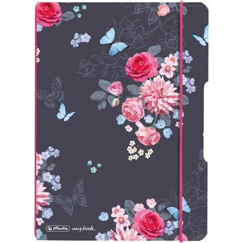 Caiet Herlitz MyBook Flex, A5, 40file, 80gr, dictando, coperta Ladylike Flowers, elastic roz 1 Caiet Herlitz MyBook Flex, A5, 40file, 80gr, dictando, coperta Ladylike Flowers, elastic roz