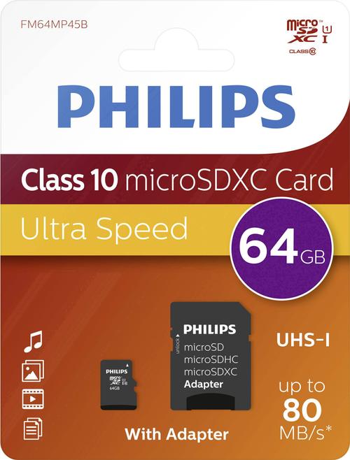 Card de memorie Micro SDXC Philips FM64MP45B/00, 64GB, cu adaptor SD, Clasa 10 1 Card de memorie Micro SDXC Philips FM64MP45B/00, 64GB, cu adaptor SD, Clasa 10