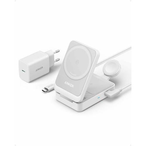 Incarcator wireless magnetic Anker MagGo 3-in-1, 15W, MagSafe compatibil, Qi2 Certificat, Pliabil, incarcator si cablu USB-C inclus (Alb) 1 Incarcator wireless magnetic Anker MagGo 3-in-1, 15W, MagSafe compatibil, Qi2 Certificat, Pliabil, incarcator si cablu USB-C inclus (Alb)