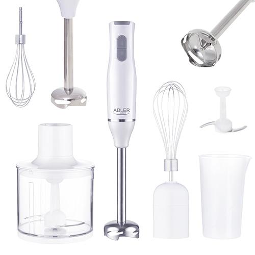 Blender chopper si mixer 3 in 1 Adler AD4620, din otel inoxidabil cu 2 vase gradate de 450 ml si 750 ml