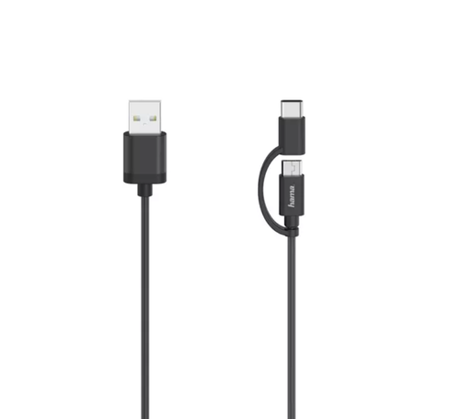 Cablu Hama 200616, microUSB, 2 in 1, adaptor USB-C, 0.75 m (Negru) 1 Cablu Hama 200616, microUSB, 2 in 1, adaptor USB-C, 0.75 m (Negru)