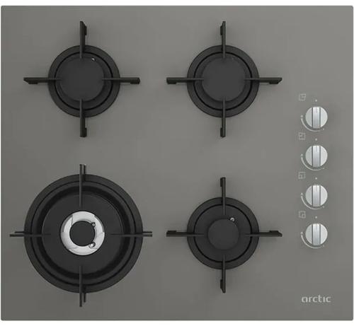 Plita incorporabila Arctic ARSGW64120SMG, Gaz, 4 Arzatoare, Aprindere electrica, Siguranta, Arzator Wok, Sticla (Gri)