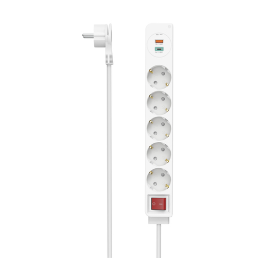 Prelungitor electric Hama 223186, 5 prize, USB-C 1.4 m (Alb) 1 Prelungitor electric Hama 223186, 5 prize, USB-C 1.4 m (Alb)