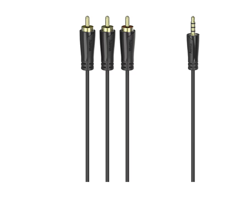 Cablu audio Hama 205154, Jack 3.5mm - 3 x RCA, 1.5m (Negru) 1 Cablu audio Hama 205154, Jack 3.5mm - 3 x RCA, 1.5m (Negru)