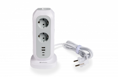 Turn de alimentare Verbatim EUPT-01, 11 prize AC, 2x USB-C, 2x USB-A, design vertical compact, protectie la suprasarcina, cablu 2 m, comutator on/off, material ignifug, obloane de siguranta pentru copii, putere maxima 3600W (Alb) 1 Turn de alimentare Verbatim EUPT-01, 11 prize AC, 2x USB-C, 2x USB-A, design vertical compact, protectie la suprasarcina, cablu 2 m, comutator on/off, material ignifug, obloane de siguranta pentru copii, putere maxima 3600W (Alb)