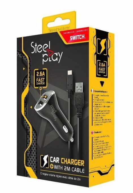 Incarcator auto Steel Play, 2 Porturi USB, Pentru Switch + Cablu incarcare 2 m (Negru) 1 Incarcator auto Steel Play, 2 Porturi USB, Pentru Switch + Cablu incarcare 2 m (Negru)