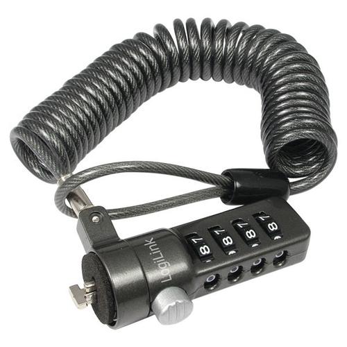 CABLU securitate LOGILINK pt. notebook, slot standard, cifru cu patru discuri, 1.8m, cablu otel, spiralat 1 CABLU securitate LOGILINK pt. notebook, slot standard, cifru cu patru discuri, 1.8m, cablu otel, spiralat