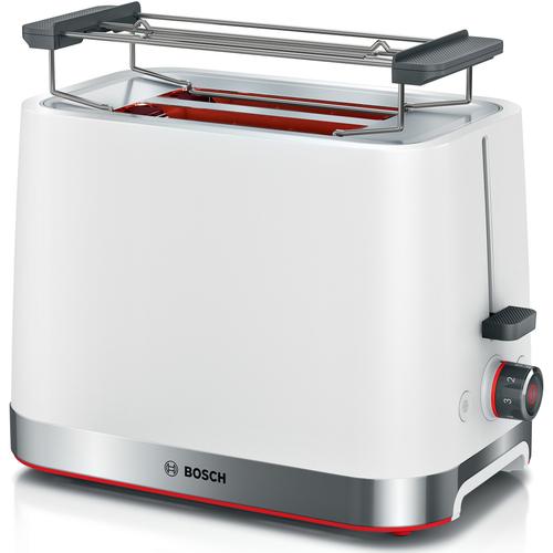 Prajitor de paine compact Bosch TAT4M221, setari pt decongelare si incalzire, suport pt incalzire chifle, high lift, oprire automata, rumenire uniforma, fara BPA pt elemente plastic, Alb