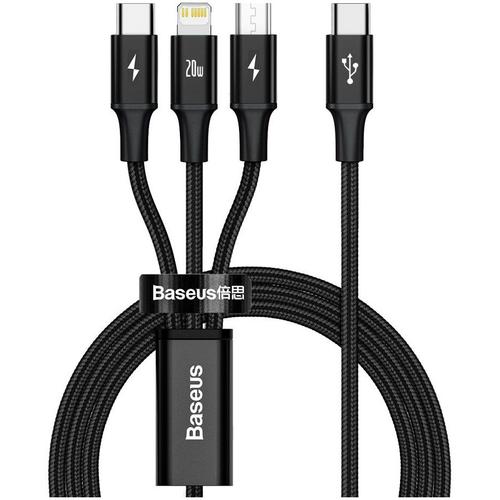 Cablu de date Baseus 3 in 1, USB Type-C la MicroUSB+Lightning+Type-C, PD 20W, 1.5m, Negru 1 Cablu de date Baseus 3 in 1, USB Type-C la MicroUSB+Lightning+Type-C, PD 20W, 1.5m, Negru