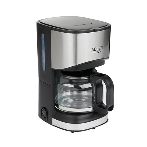Cafetiera Adler AD 4407, Sticla/Inox, 550 W, Recipient de 0.7 l, Sistem anti-picurare, Filtru detasabil (Negru/Argintiu)