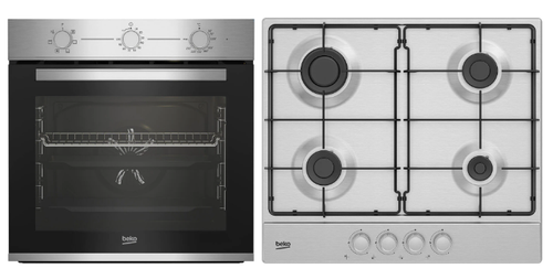 Set Cuptor incorporabil Beko BBSE12130XD, Electric, 72 l, Clasa A, Booster, Fan Assisted cooking, SteamShine Cleaning,Timer, Inox + Plita incorporabila Beko HIAG64223SX, Gaz, 4 arzatoare, High-Efficiency Gas Burner, 60 cm, Inox