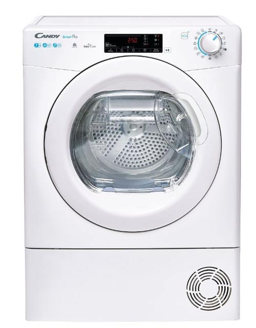 Uscator de rufe Candy Smart Pro CSOE H7A2TE-S, Pompa de caldura, 7 kg, Clasa E, WiFi, Easy case, Senzor uscare, Antisifonare (Alb)
