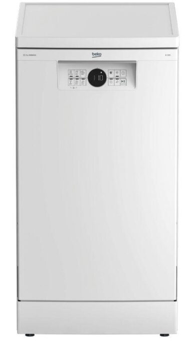 Masina de spalat vase slim Beko BDFS26020WQ, 10 Seturi, 6 Programe, Motor ProSmart Inverter, AquaIntense, Clasa E, 45 cm (Alb)