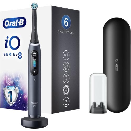 Periuta de dinti electrica Oral-B iO8 cu Tehnologie Magnetica si Micro-Vibratii, Inteligenta artificiala, Display led interactiv, Senzor de presiune Smart, Timer vizibil, 6 moduri, 1 capat, Suport rezerve, Incarcator magnetic, Trusa de calatorie, Negru 1 Periuta de dinti electrica Oral-B iO8 cu Tehnologie Magnetica si Micro-Vibratii, Inteligenta artificiala, Display led interactiv, Senzor de presiune Smart, Timer vizibil, 6 moduri, 1 capat, Suport rezerve, Incarcator magnetic, Trusa de calatorie, Negru