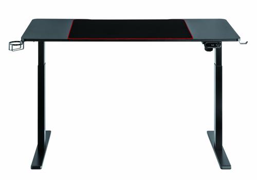 Birou gaming electric Serioux Elysium,   1400x600x730mm, greutate suportata: 60 kg, reglare electrica pe inaltime,  mouse Pad inclus, suport casti, suport cana/pahar (Negru)