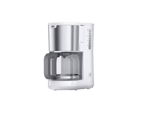 Cafetiera Braun KF 1500 WH PurShine, 1000 W, OptiBrew, Oprire automata, 10 cesti, Anti-picurare (Alb/Inox)
