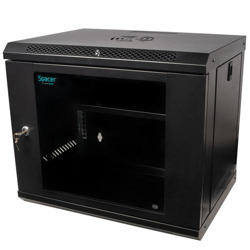 Cabinet 19″ SPACER 9U 500x450mm, fixare pe perete, Flatpack (dezasamblat), negru, panouri detasabile, otel 1mm, sarcina maxima 25Kg 1 Cabinet 19″ SPACER 9U 500x450mm, fixare pe perete, Flatpack (dezasamblat), negru, panouri detasabile, otel 1mm, sarcina maxima 25Kg