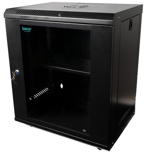 Cabinet 19″ SPACER 12U 500x450mm, fixare pe perete, Flatpack (dezasamblat), negru, panouri detasabile, otel 1mm, sarcina maxima 25Kg 1 Cabinet 19″ SPACER 12U 500x450mm, fixare pe perete, Flatpack (dezasamblat), negru, panouri detasabile, otel 1mm, sarcina maxima 25Kg