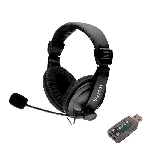 Casti cu fir Spacer SPK-222-USB, standard, microfon pe brat, conectare prin adaptor USB 2.0 sau Jack 3.5, Negru 1 Casti cu fir Spacer SPK-222-USB, standard, microfon pe brat, conectare prin adaptor USB 2.0 sau Jack 3.5, Negru