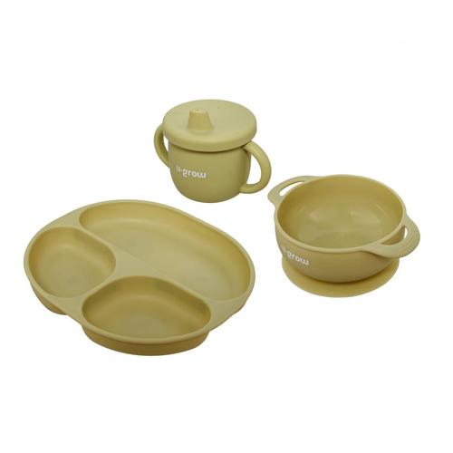 Set 3 piese silicon U-Grow UG-SET15OV, bol, farfurie si cana cu cioc 1 Set 3 piese silicon U-Grow UG-SET15OV, bol, farfurie si cana cu cioc