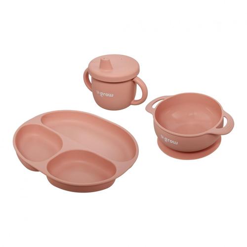 Set 3 piese silicon U-Grow UG-SET15PK, bol, farfurie si cana cu cioc 1 Set 3 piese silicon U-Grow UG-SET15PK, bol, farfurie si cana cu cioc