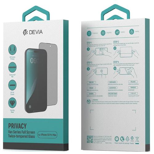 Folie Sticla Van Series Full Screen Privacy Twice Devia pentru iPhone 16 Pro Max, Negru 1 Folie Sticla Van Series Full Screen Privacy Twice Devia pentru iPhone 16 Pro Max, Negru