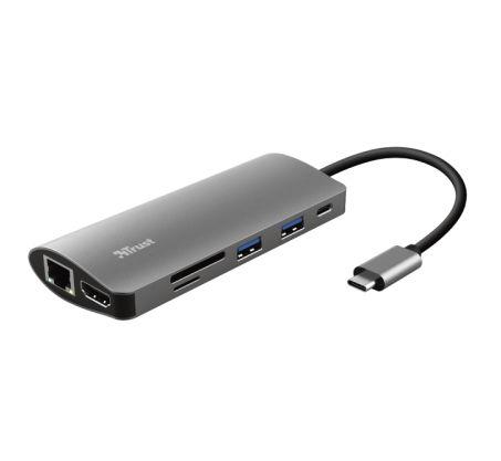 HUB USB Trust Dalyx 7in1 USB-C Multiport, USB 3.0 x 2, USB Type C, HDMI, RJ-45, 1x SD card,1x microSD (Gri)