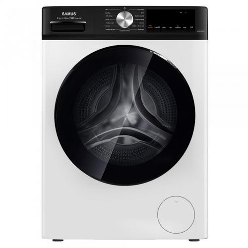 Masina de spalat rufe Samus WSDMI-80142, 8 kg, Motor inverter, 16 programe, 1400 rotatii, Clasa energetica A, Program special M-Smart, Adaugare de rufe in timpul spalarii, Blocare acces copii (Alb/Negru)