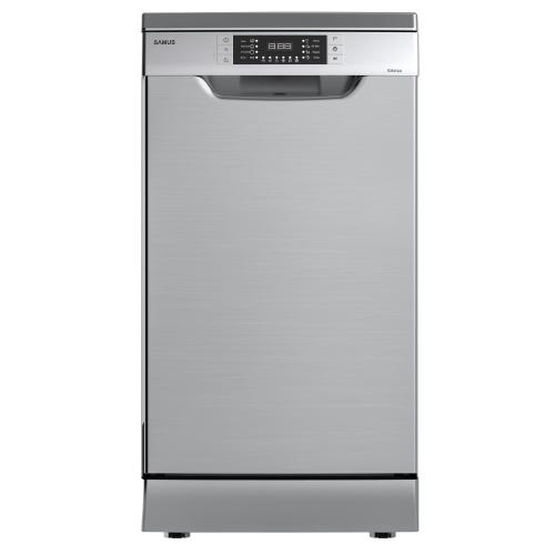 Masina de spalat vase Samus SDX410.8, 10 seturi, Latime 45 cm, 8 Programe, Clasa energetica E, Afisaj electronic, Pornire intarziata (Inox/Argintiu)