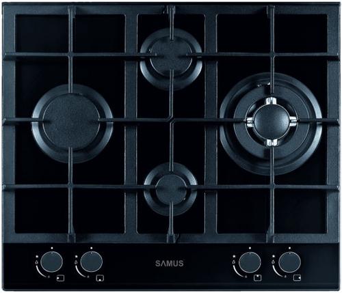 Plita incorporabila Samus PSG-64SG2, Gaz, 4 arzatoare, Arzator WOK, Aprindere electrica (Negru)