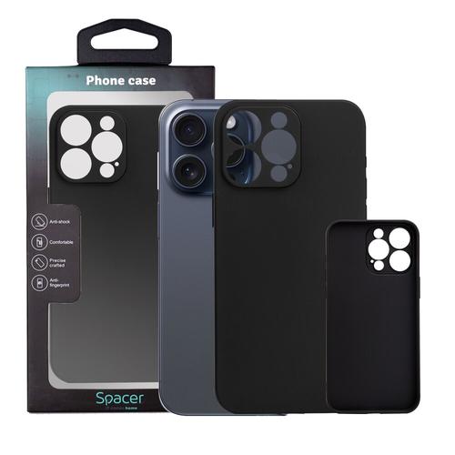Husa pentru Iphone 15 Pro Max Spacer, grosime 1.5mm, material flexibil TPU, Negru 1 Husa pentru Iphone 15 Pro Max Spacer, grosime 1.5mm, material flexibil TPU, Negru