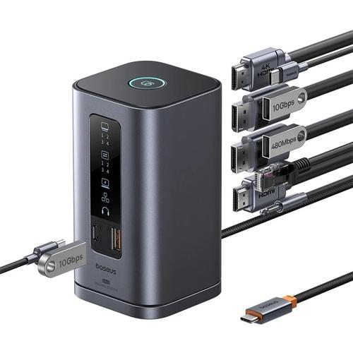 Docking station Baseus Spacemate Series 11-in-1, USB-C la 2x HDMI 4K@60Hz, 2x DP 4K@60Hz, 2x USB-A, 1x USB-C, 1x RJ45, 1x USB-A (480Mbps), 1xUSB-C (PD), 1x 3.5mm Audio, Gri 1 Docking station Baseus Spacemate Series 11-in-1, USB-C la 2x HDMI 4K@60Hz, 2x DP 4K@60Hz, 2x USB-A, 1x USB-C, 1x RJ45, 1x USB-A (480Mbps), 1xUSB-C (PD), 1x 3.5mm Audio, Gri
