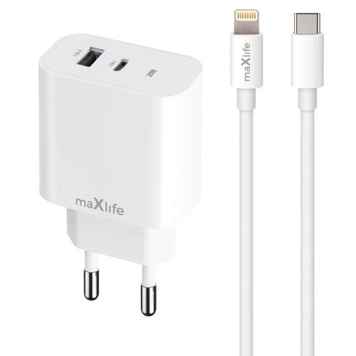 Incarcator Retea Cu Cablu Lightning MaXlife MXTC-06-20AC, 20W, 3A, 1 x USB-A, 1 x USB-C, Alb 1 Incarcator Retea Cu Cablu Lightning MaXlife MXTC-06-20AC, 20W, 3A, 1 x USB-A, 1 x USB-C, Alb