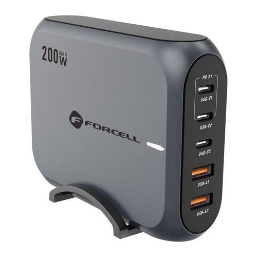 Incarcator Retea Forcell F-ENERGY GaN III VT-51, 200W, 5A, 2 x USB-A, 3 x USB-C, Gri 1 Incarcator Retea Forcell F-ENERGY GaN III VT-51, 200W, 5A, 2 x USB-A, 3 x USB-C, Gri
