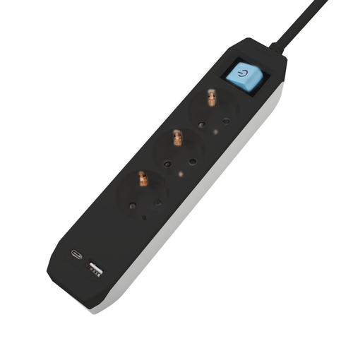 Prelungitor SPACER, Schuko x 3, Type-C x1, USB x 1, 3.1A, cablu 4.5m, 16 A, max. 3500W, protectie copii, Intrerupator, Negru 1 Prelungitor SPACER, Schuko x 3, Type-C x1, USB x 1, 3.1A, cablu 4.5m, 16 A, max. 3500W, protectie copii, Intrerupator, Negru