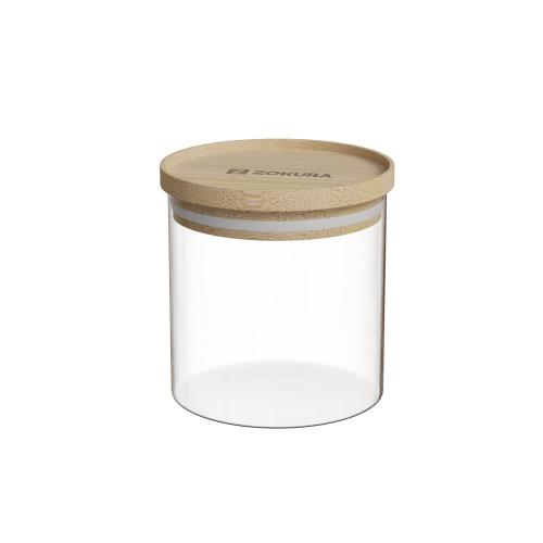 Recipient sticla, Ø9,5cm, 500ml, cu capac din bambus - Zokura 1 Recipient sticla, Ø9,5cm, 500ml, cu capac din bambus - Zokura